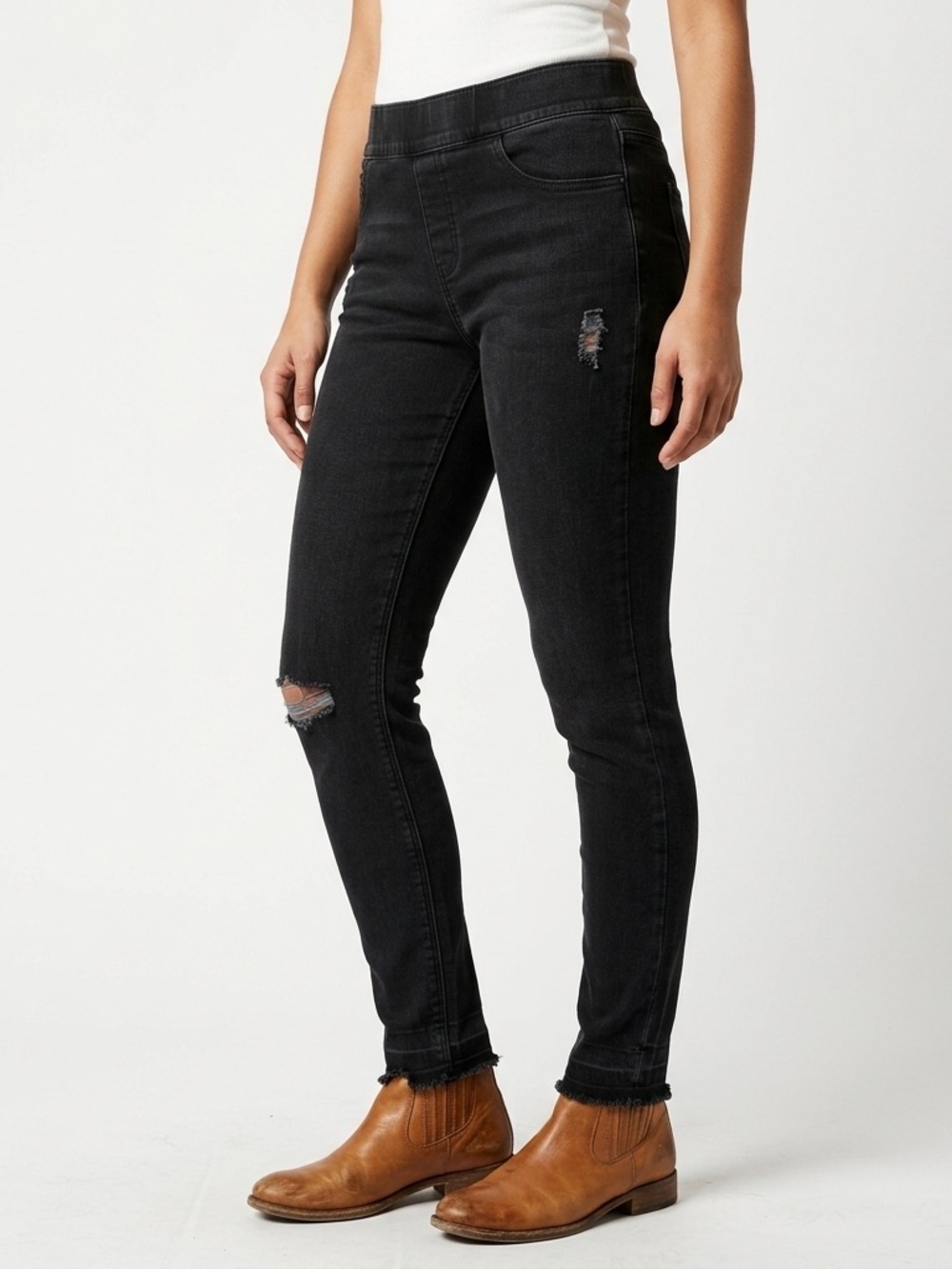 SPANX Black Skinny Distressed High-Rise Jeans